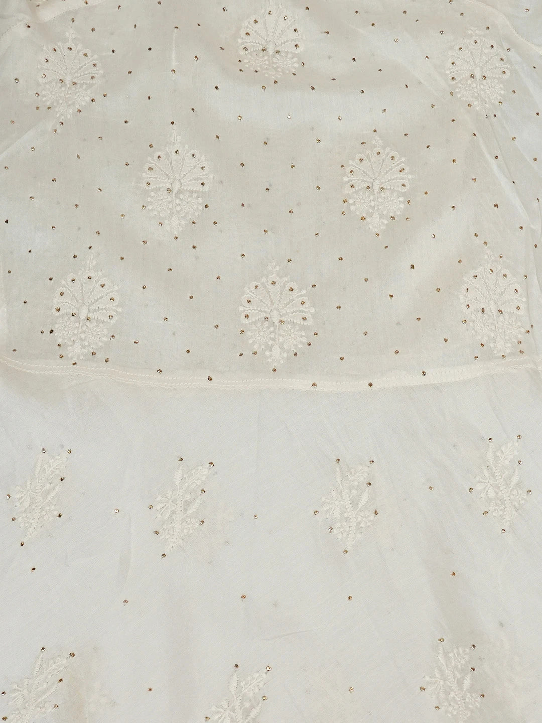 Ada Hand Embroidered White Chanderi Lucknowi Chikankari Semi-Stitched Kurta Piece with Muqaish Work A597275