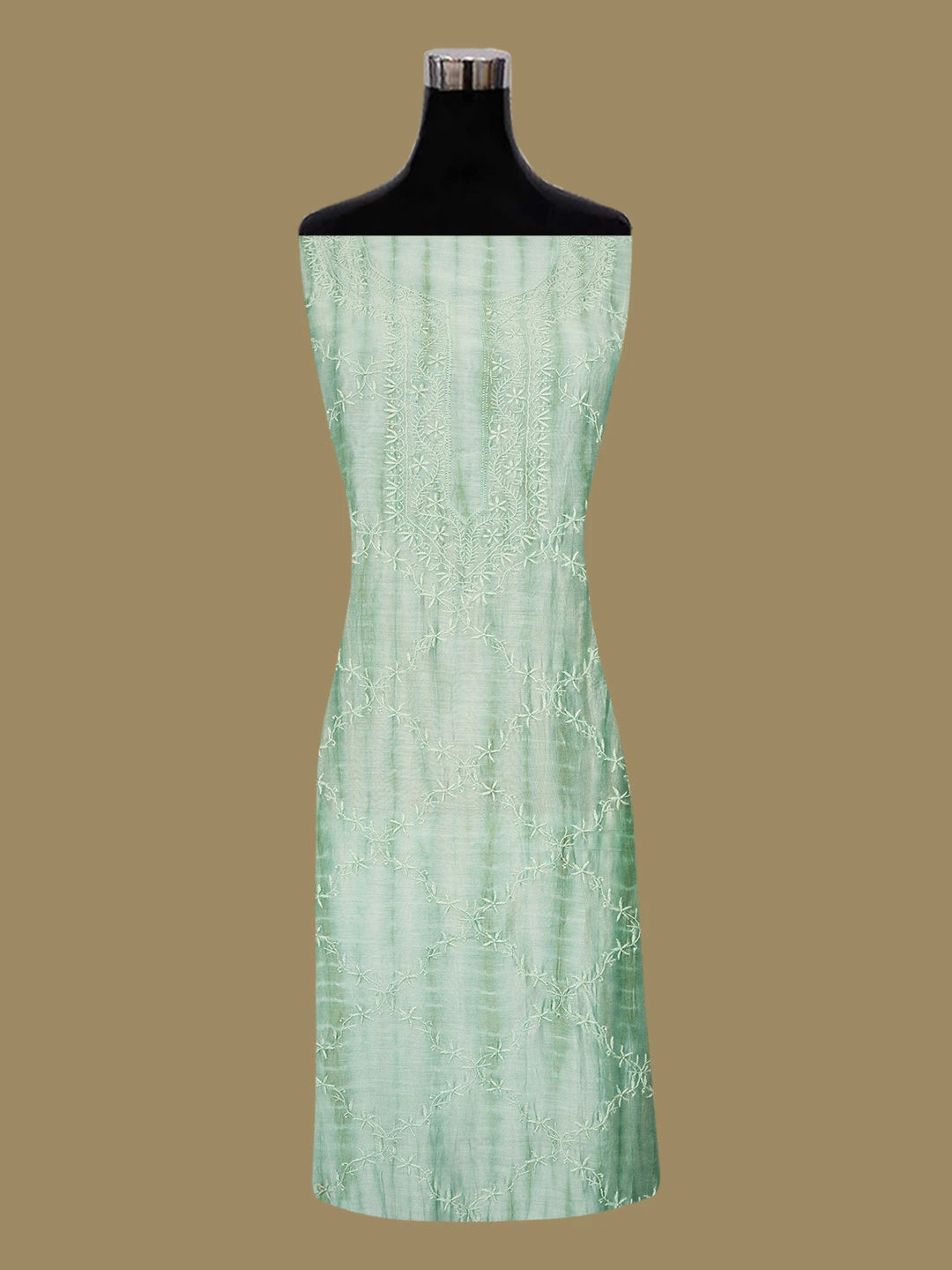 Ada Hand Embroidered Teal Green Chanderi Lucknowi Chikankari Unstitched Kurta Dupatta Set 01A641920