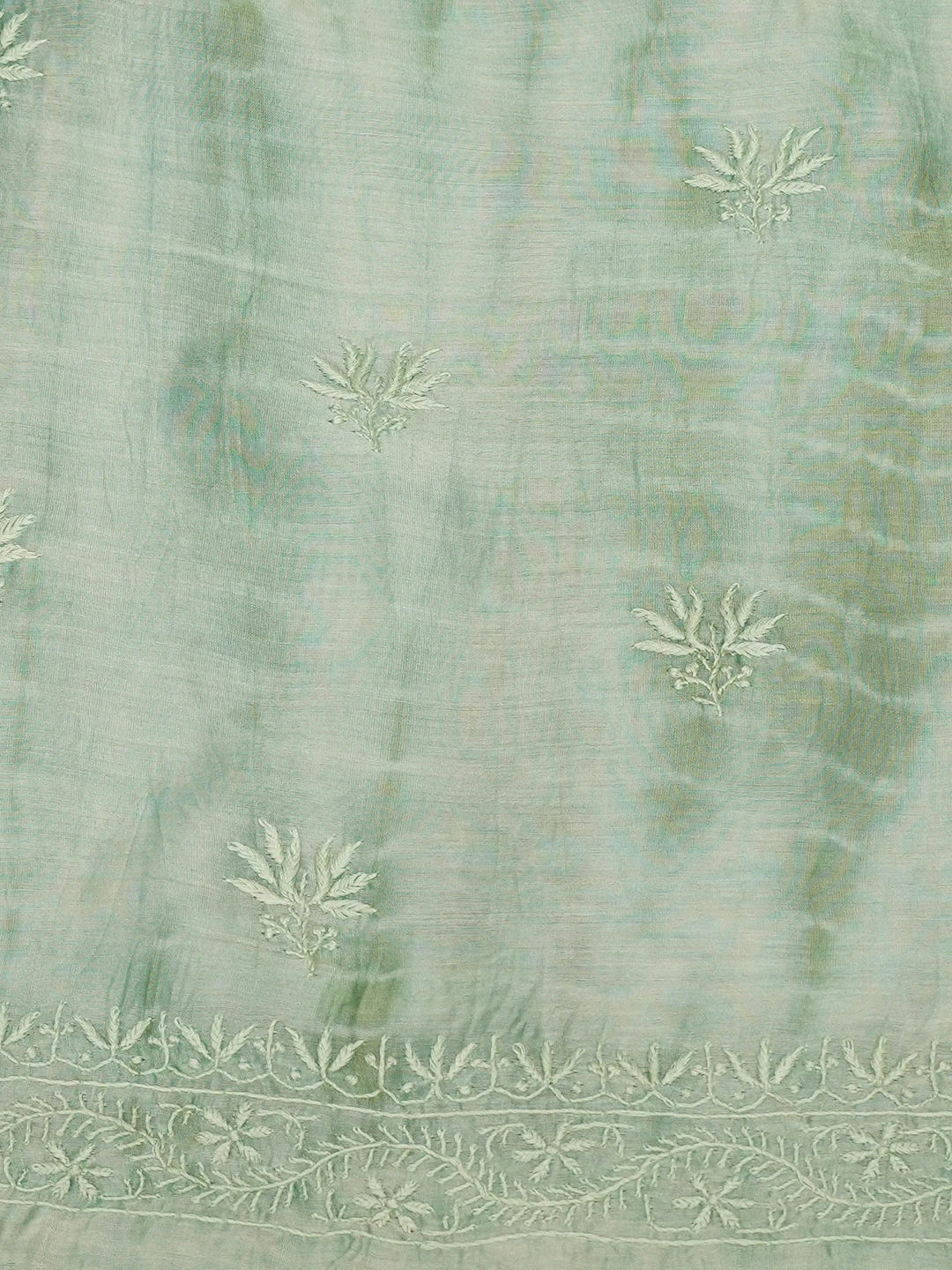 Ada Hand Embroidered Teal Green Chanderi Lucknowi Chikankari Unstitched Kurta Dupatta Set 01A641920