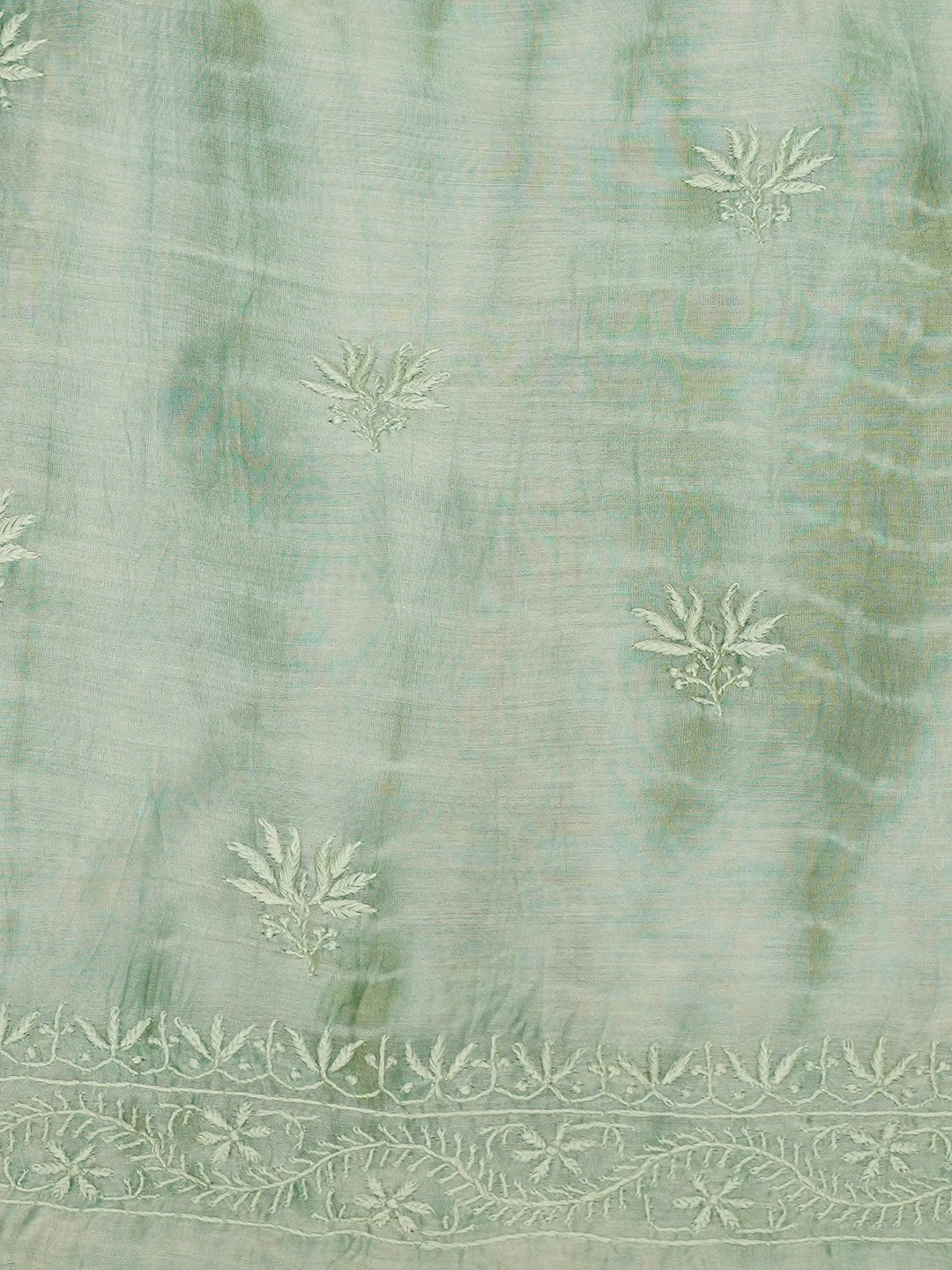 Ada Hand Embroidered Teal Green Chanderi Lucknowi Chikankari Unstitched Kurta Dupatta Set 01A641920