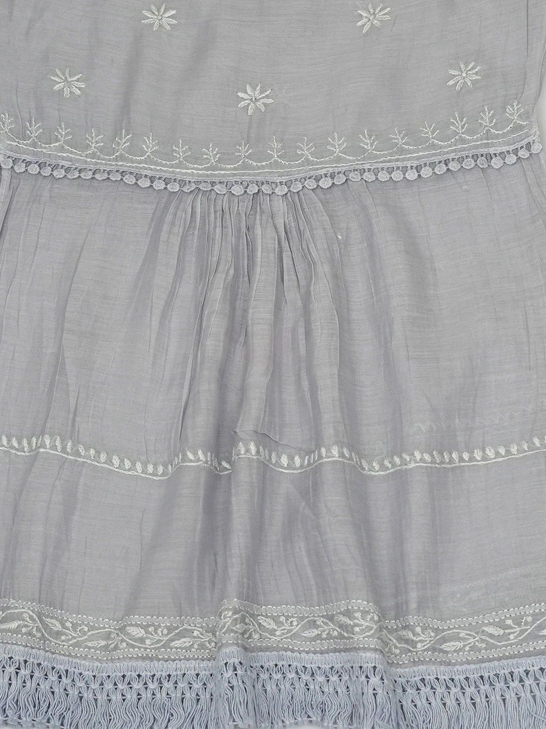 Ada Hand Embroidered Grey Chanderi Lucknowi Chikankari Semi-Stitched Kurta Piece 01A559583
