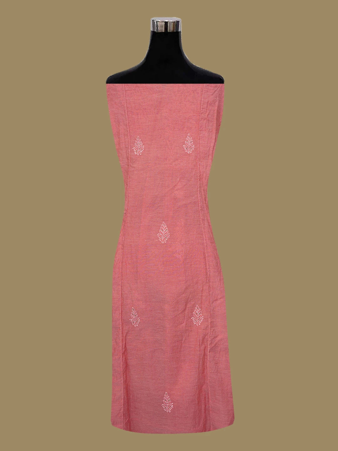 Ada Hand Embroidered Peach Chanderi Lucknowi Chikankari Semi-Stitched Kurta Piece with Muqaish Work 01A291383