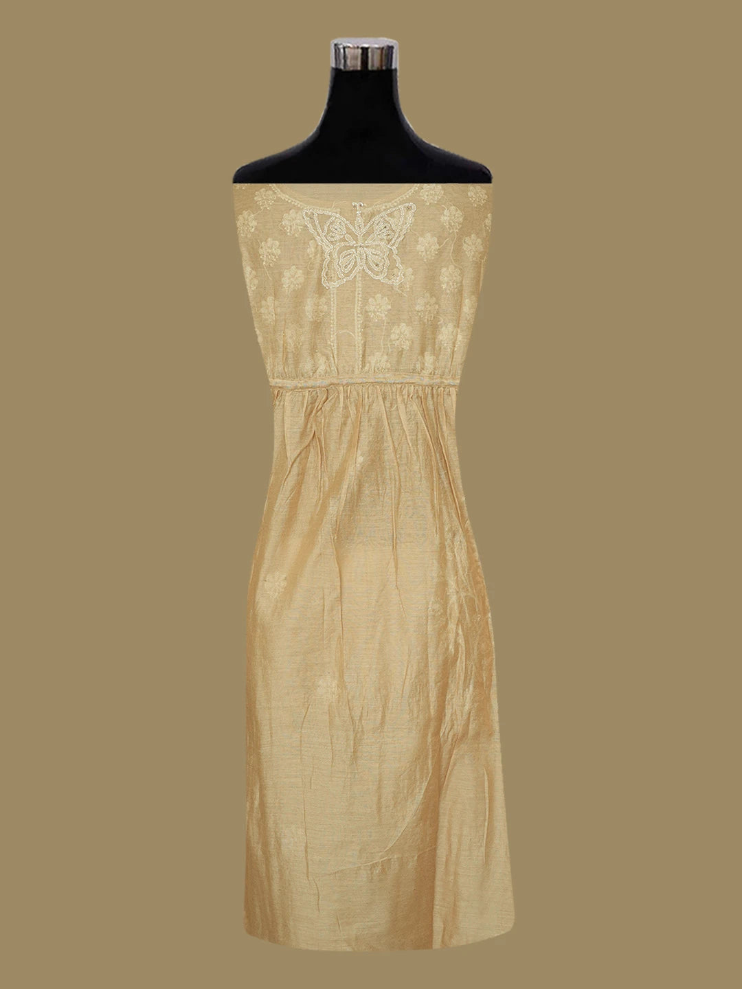 Ada Hand Embroidered Fawn Chanderi Lucknowi Chikankari A Line Kurta With Muqaish Work 01A512696
