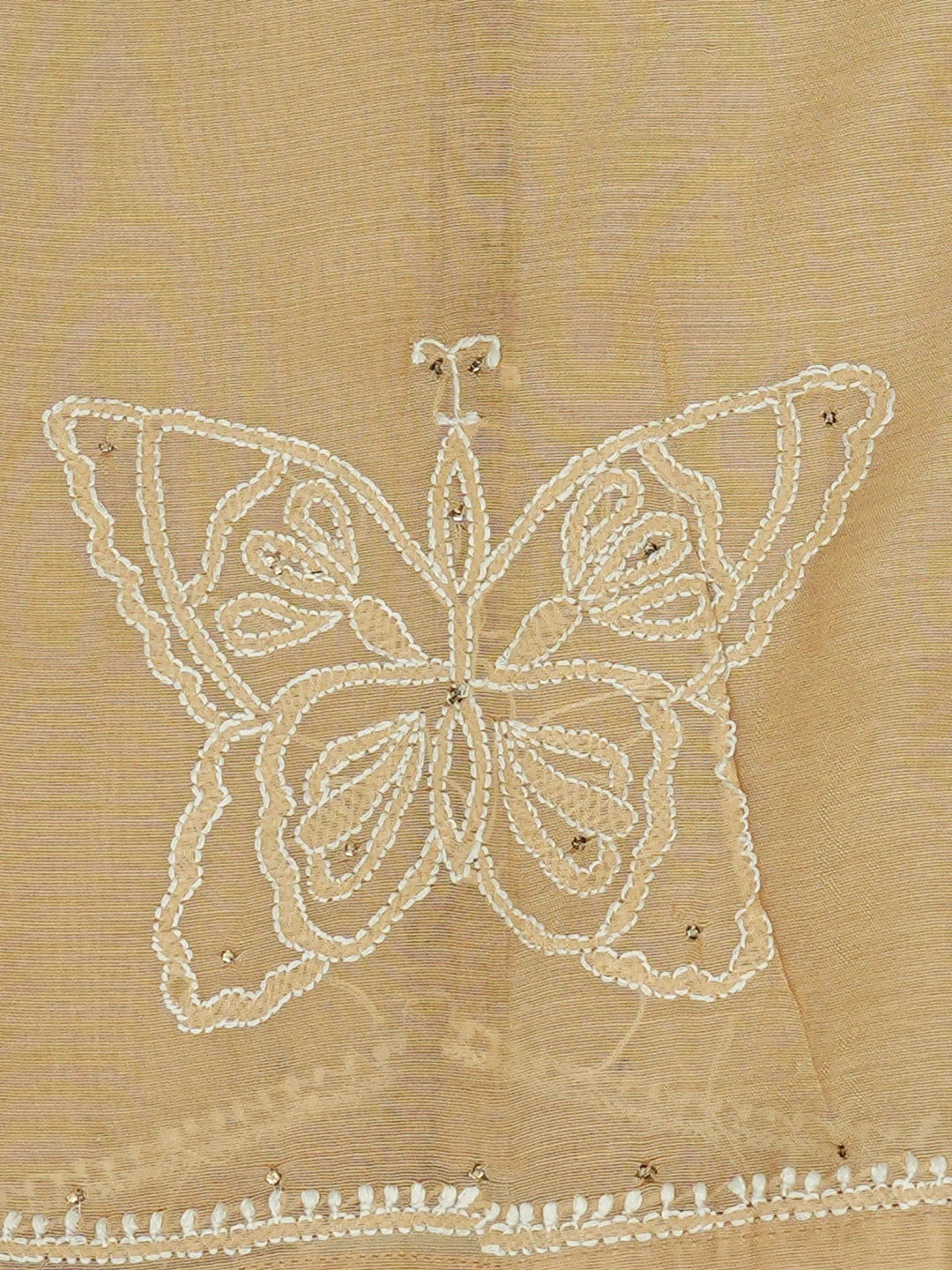 Ada Hand Embroidered Fawn Chanderi Lucknowi Chikankari A Line Kurta With Muqaish Work 01A512696