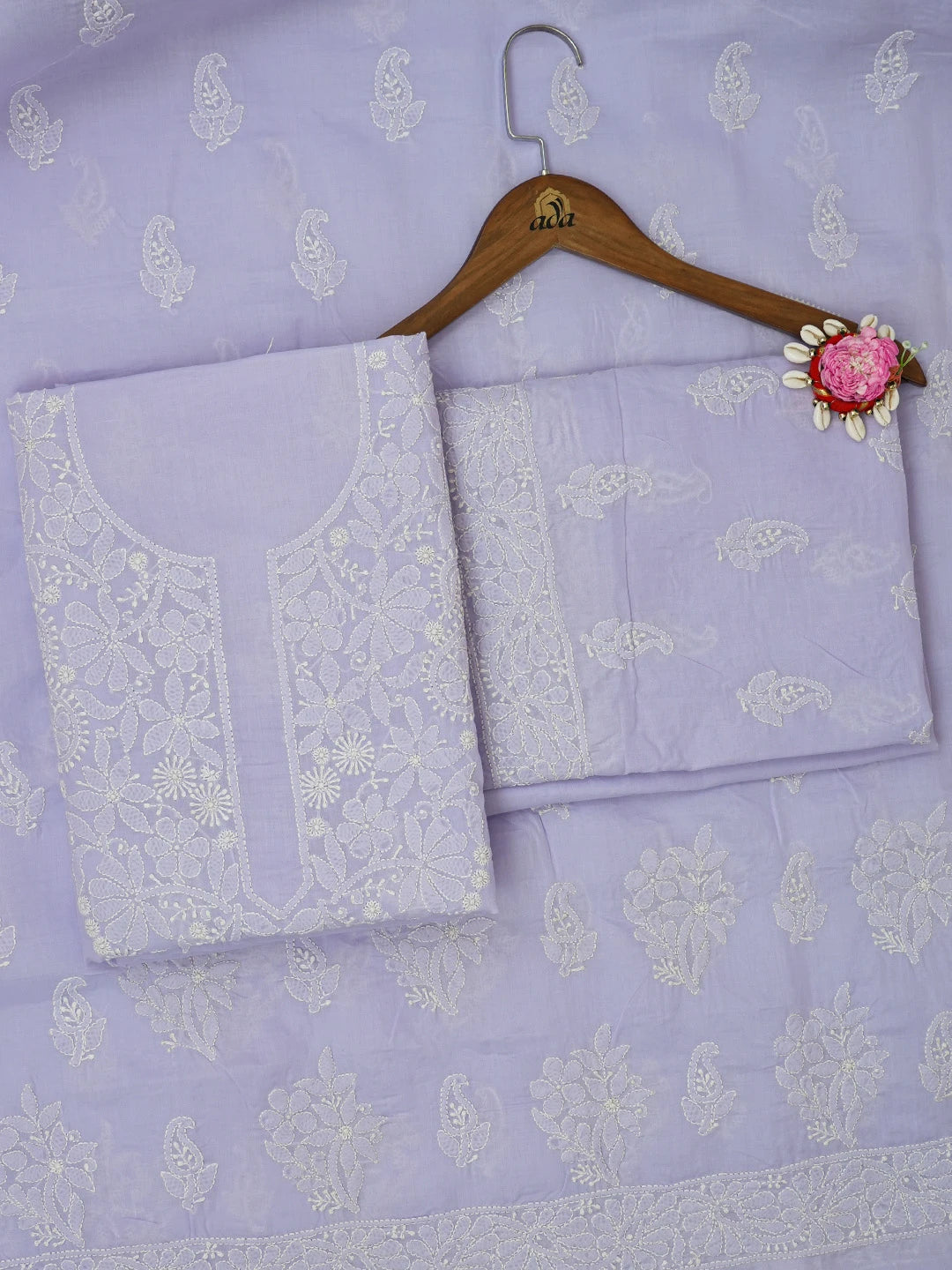 Ada Hand Embroidered Mauve Cotton Lucknowi Chikankari Unstitched Suit Piece 01A670777