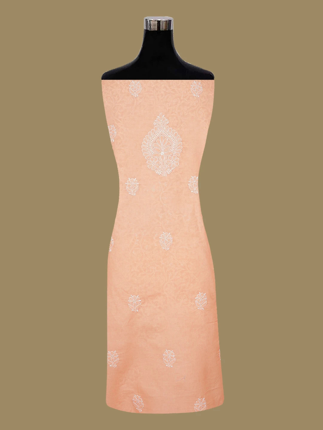 Ada Hand Embroidered Peach Cotton Lucknowi Chikankari Unstitched Kurta Piece 01A607293