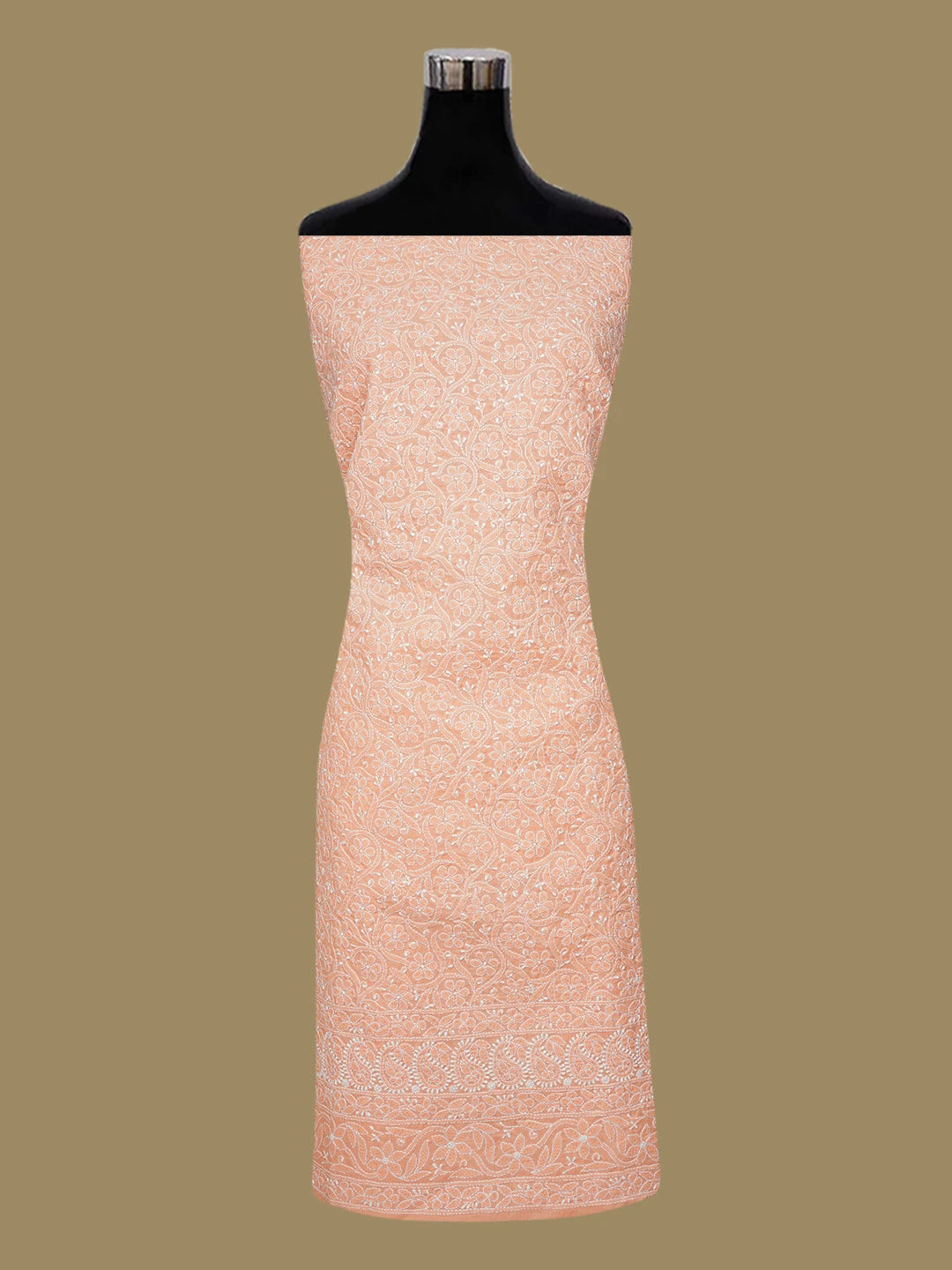 Ada Hand Embroidered Peach Cotton Lucknowi Chikankari Unstitched Kurta Piece 01A607293