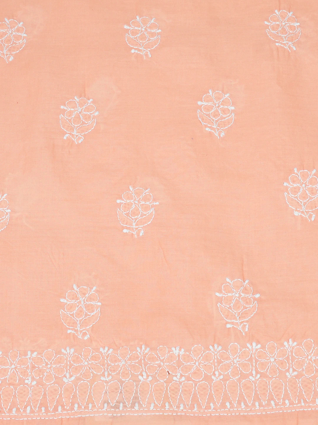 Ada Hand Embroidered Peach Cotton Lucknowi Chikankari Unstitched Kurta Piece 01A607293