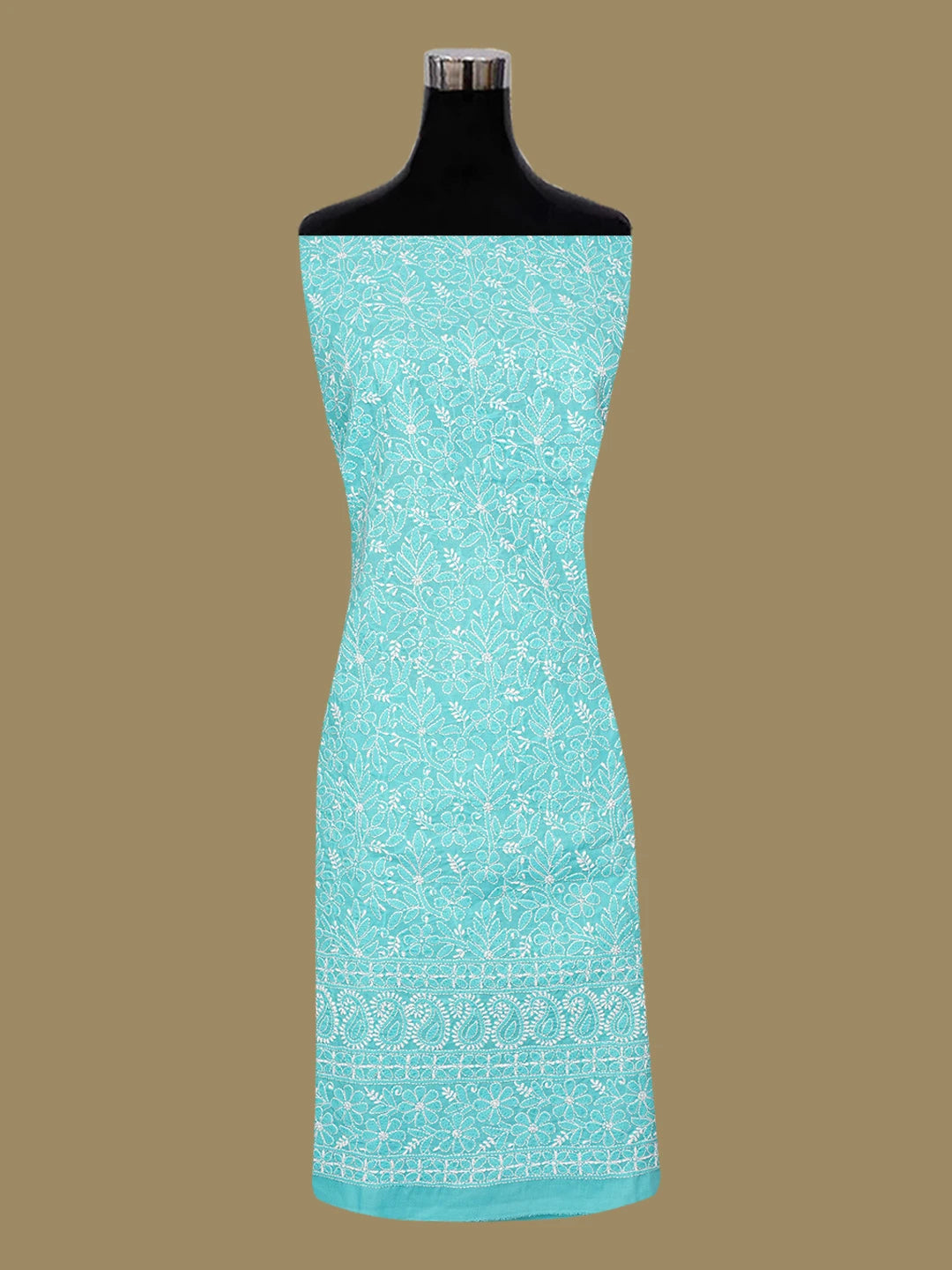 Ada Hand Embroidered Blue Cotton Lucknowi Chikankari Unstitched Kurta Piece 01A607253