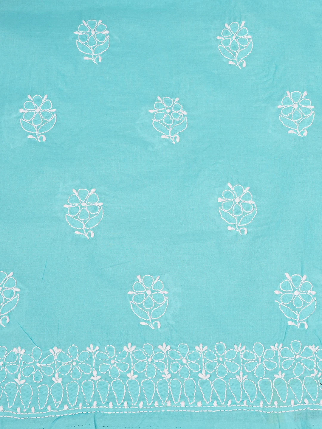 Ada Hand Embroidered Blue Cotton Lucknowi Chikankari Unstitched Kurta Piece 01A607253
