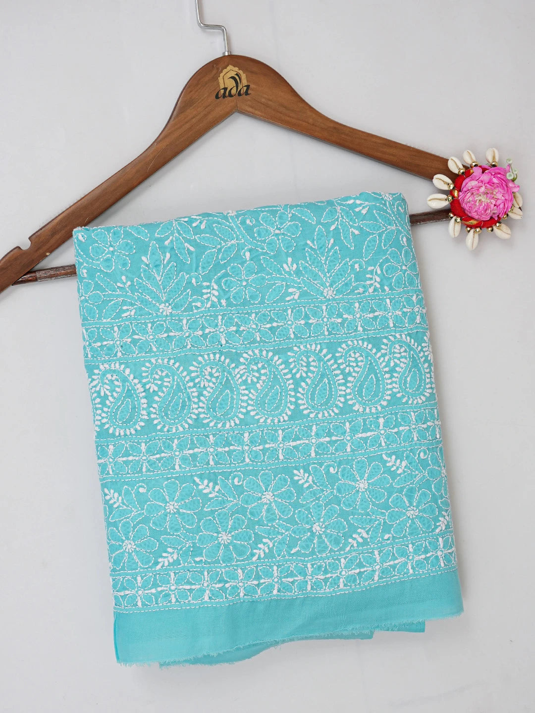 Ada Hand Embroidered Blue Cotton Lucknowi Chikankari Unstitched Kurta Piece 01A607253