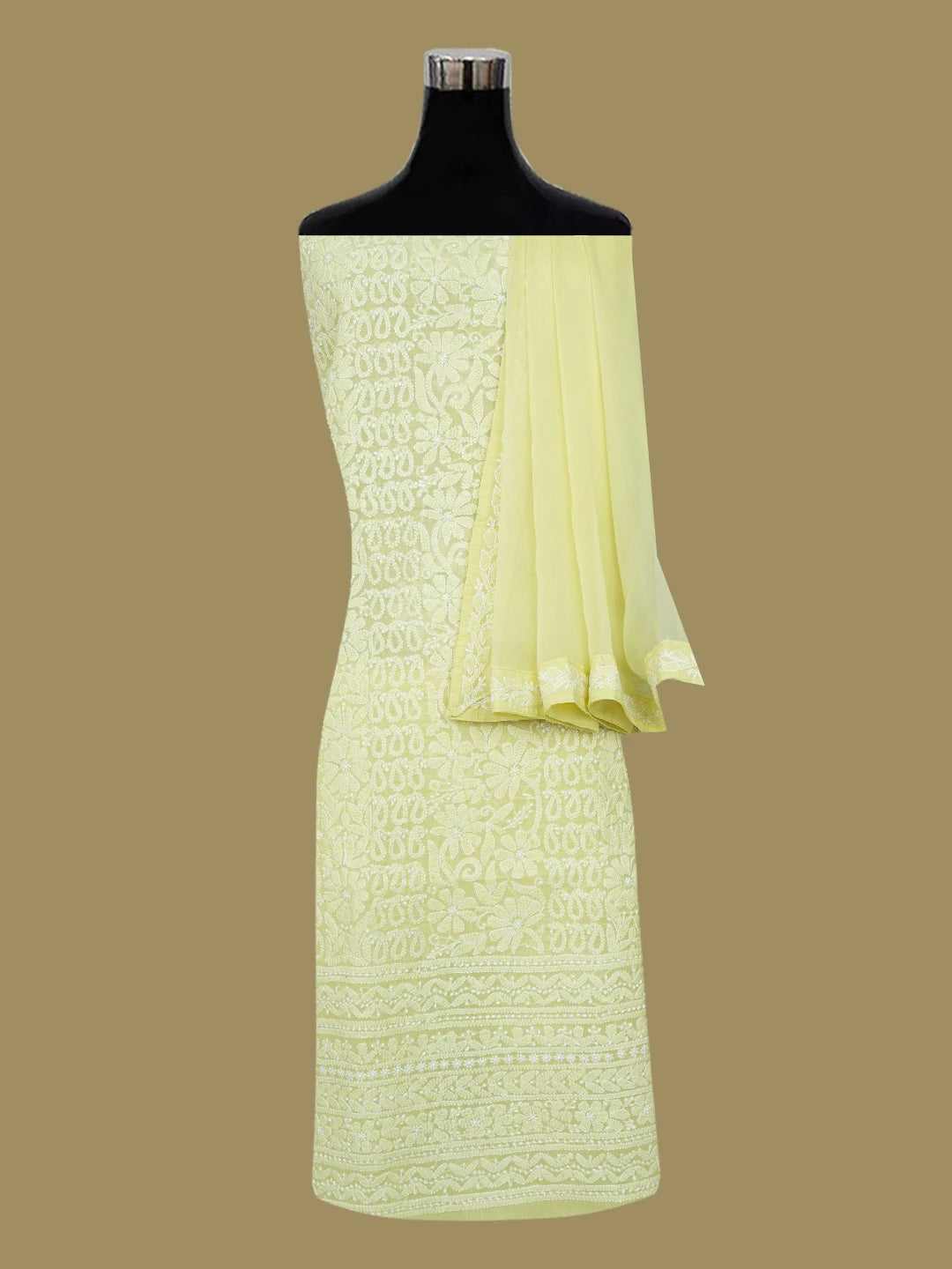 Ada Hand Embroidered Lime Green Cotton Lucknowi Chikankari Unstitched Suit Piece 01A670314