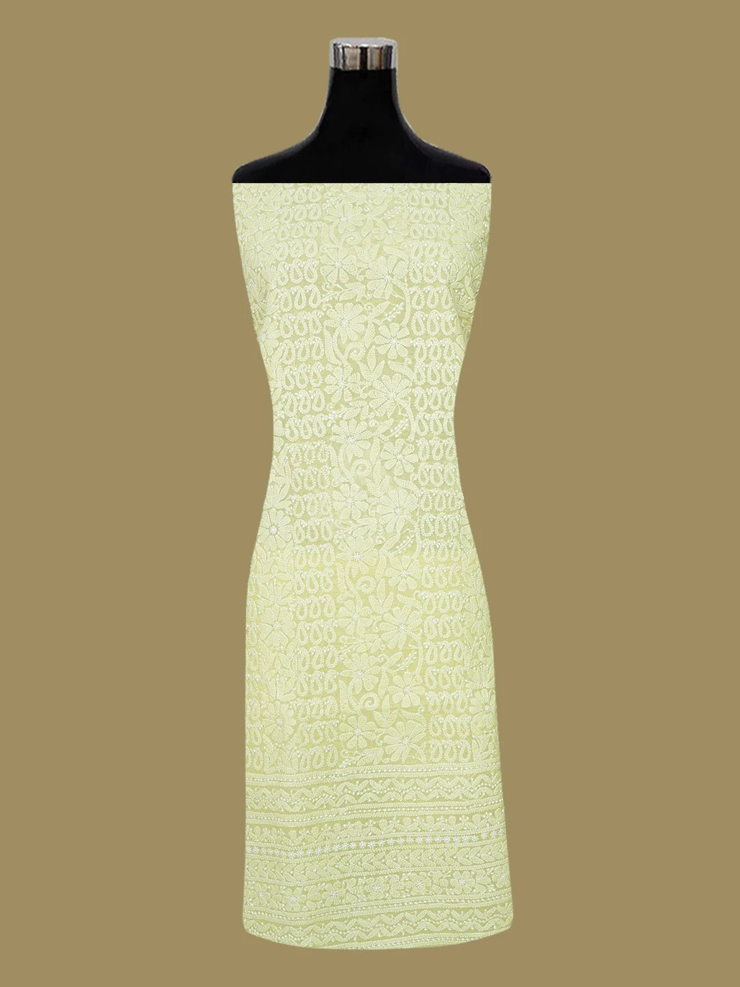 Ada Hand Embroidered Lime Green Cotton Lucknowi Chikankari Unstitched Suit Piece 01A670314