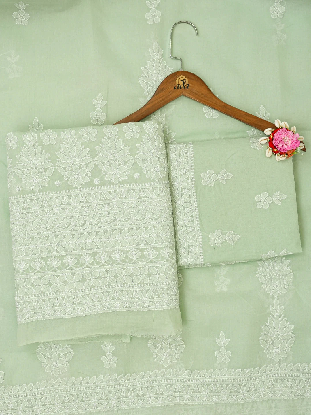 Ada Hand Embroidered Light Green Cotton Lucknowi Chikankari Unstitched Suit Piece 01A670849
