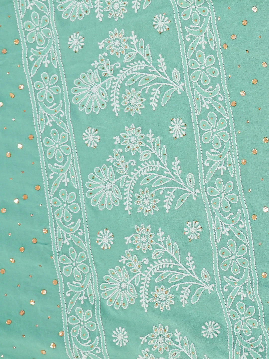 Ada Hand Embroidered Sea Green Pure Georgette Lucknowi Chikankari Saree and Blouse With Mukaish Work 01A449579