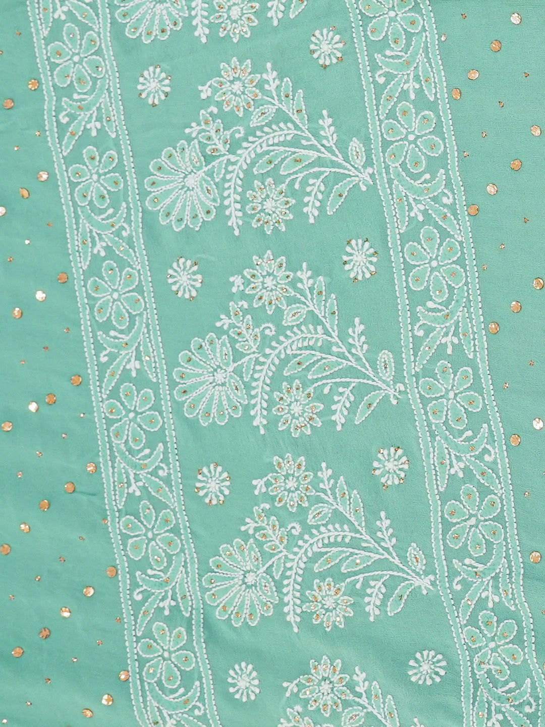 Ada Hand Embroidered Sea Green Pure Georgette Lucknowi Chikankari Saree and Blouse With Mukaish Work 01A449579