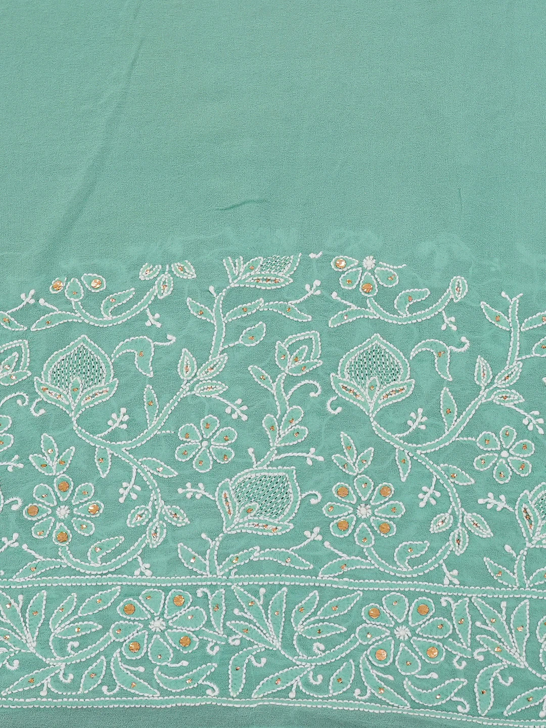 Ada Hand Embroidered Sea Green Pure Georgette Lucknowi Chikankari Saree and Blouse With Mukaish Work 01A449579