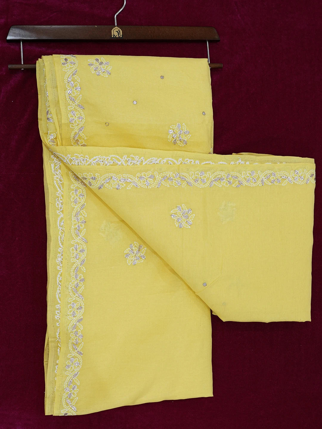 Ada Hand Embroidered Yellow Cotton Lucknowi Chikankari Saree/Blouse With Gota Patti Work 01A621257