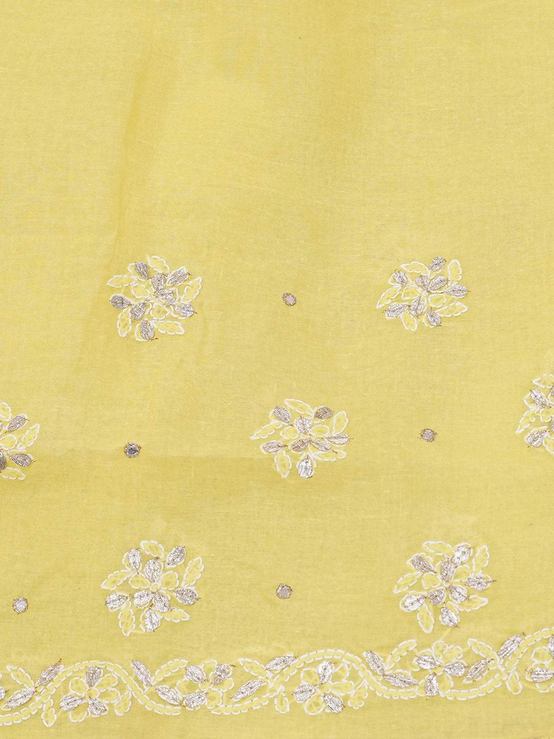 Ada Hand Embroidered Yellow Cotton Lucknowi Chikankari Saree/Blouse With Gota Patti Work 01A621257