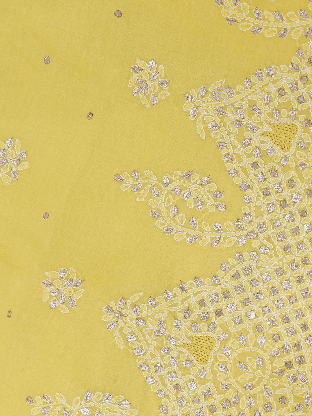 Ada Hand Embroidered Yellow Cotton Lucknowi Chikankari Saree/Blouse With Gota Patti Work 01A621257