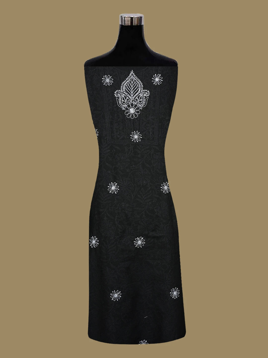 Ada Hand Embroidered Black Cotton Lucknowi Chikankari Unstitched Kurta Piece 01A607258