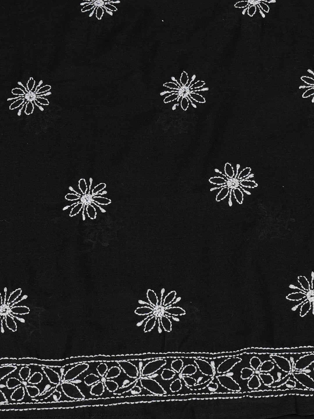 Ada Hand Embroidered Black Cotton Lucknowi Chikankari Unstitched Kurta Piece 01A607258
