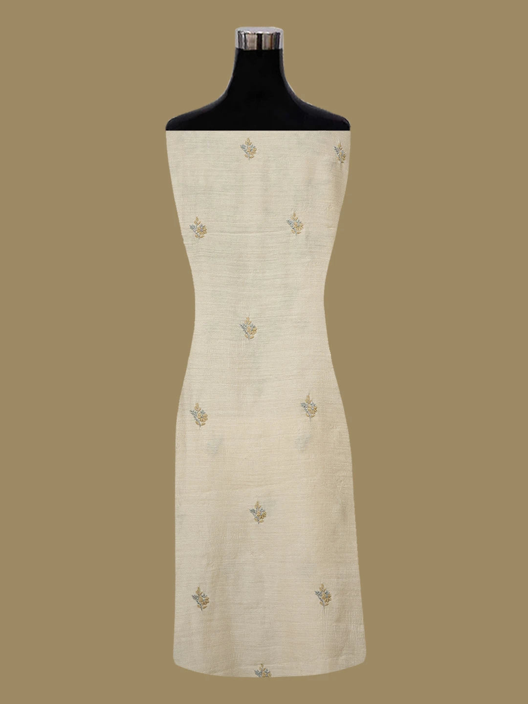 Ada Hand Embroidered Fawn Moonga Silk Lucknowi Chikankari Unstitched Kurta Dupatta Set 01A641527