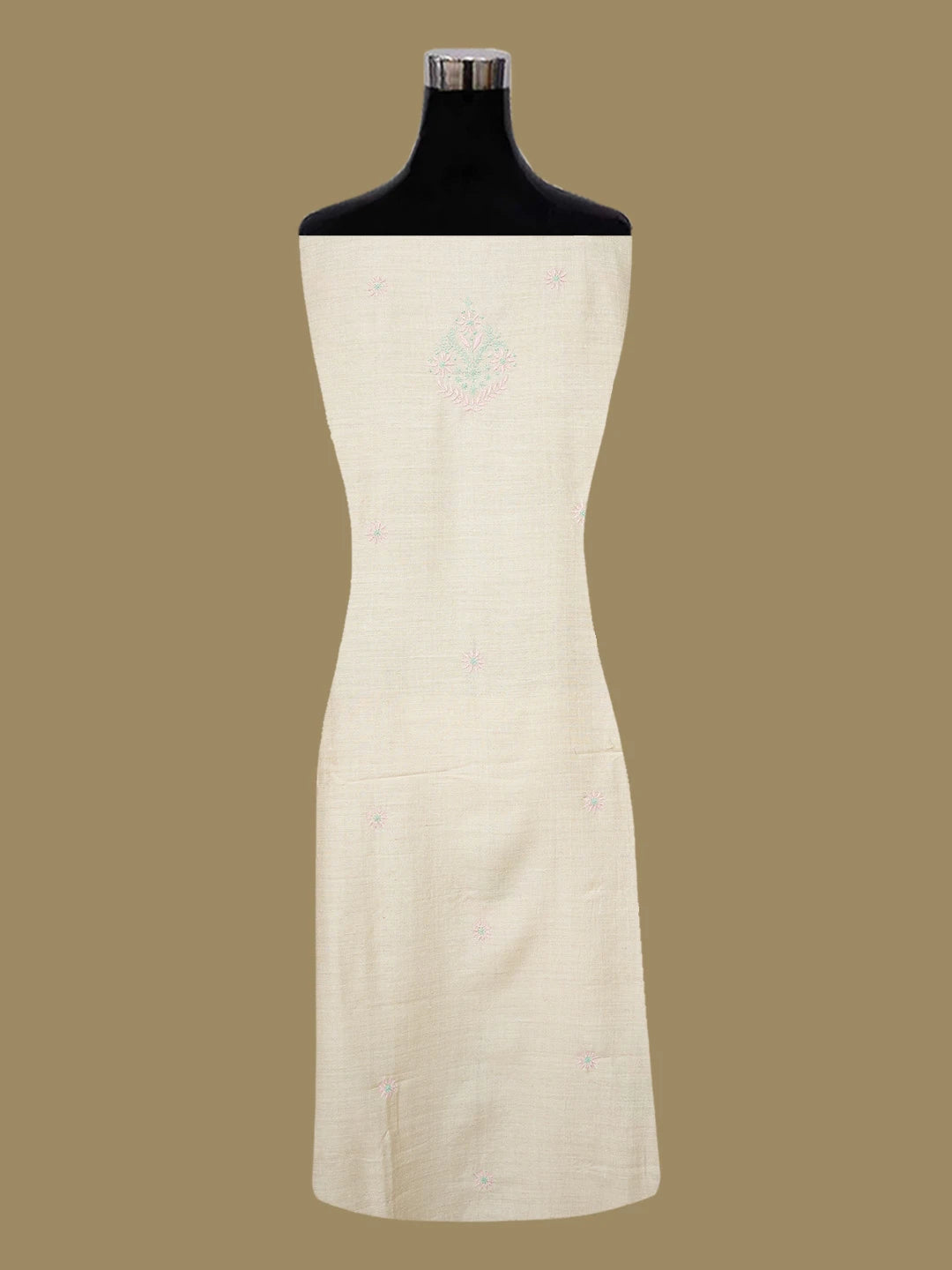 Ada Hand Embroidered Fawn Moonga Silk Lucknowi Chikankari Unstitched Kurta Dupatta Set 01A634590