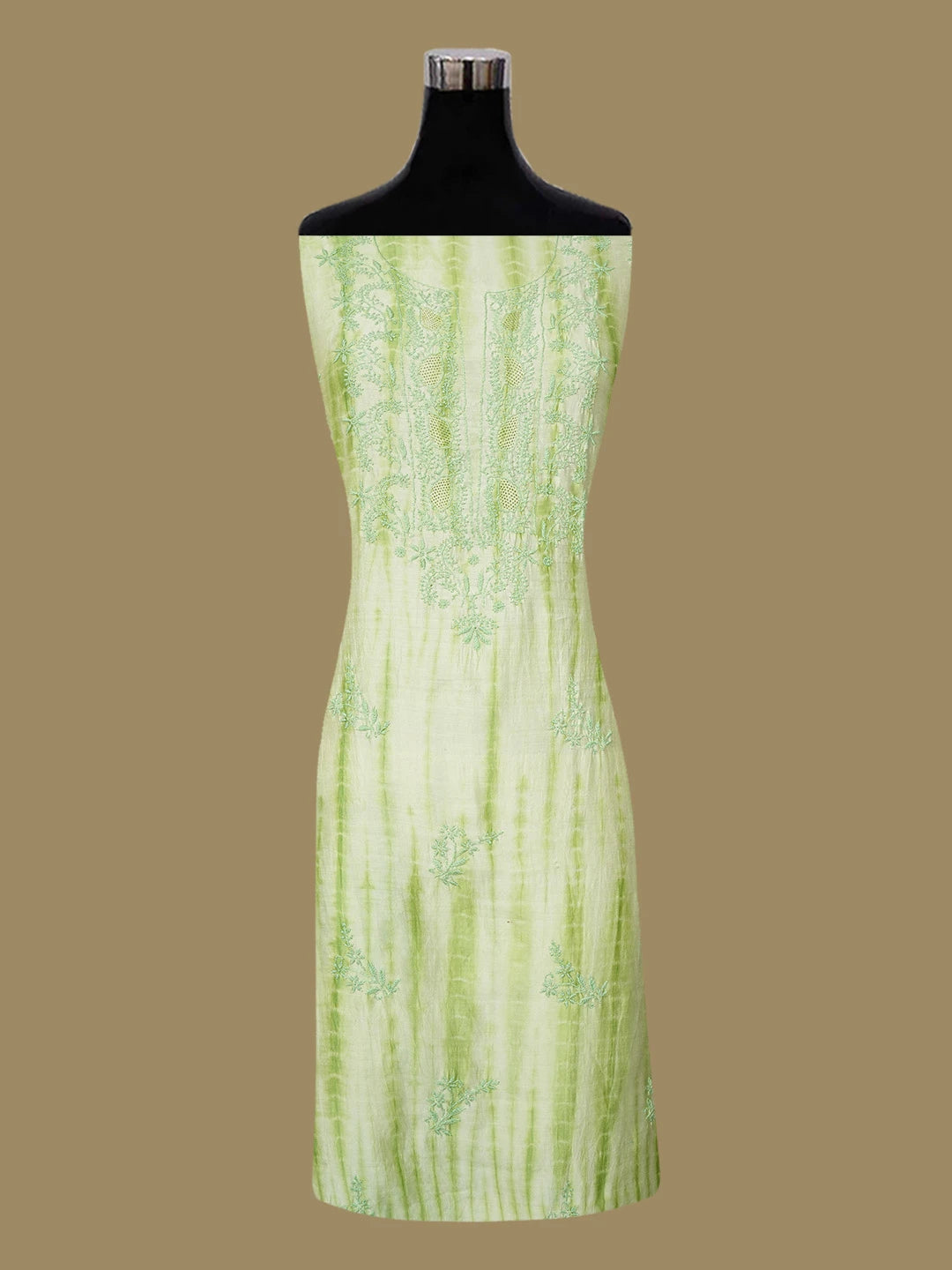 Ada Hand Embroidered Lime Green Silk Lucknowi Chikankari Unstitched Kurta Dupatta Set 01A641978