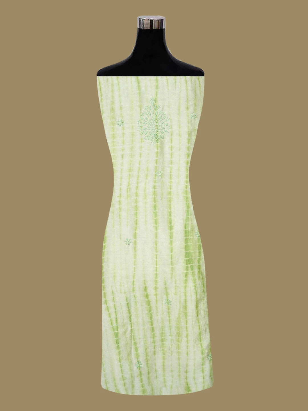 Ada Hand Embroidered Lime Green Silk Lucknowi Chikankari Unstitched Kurta Dupatta Set 01A641978