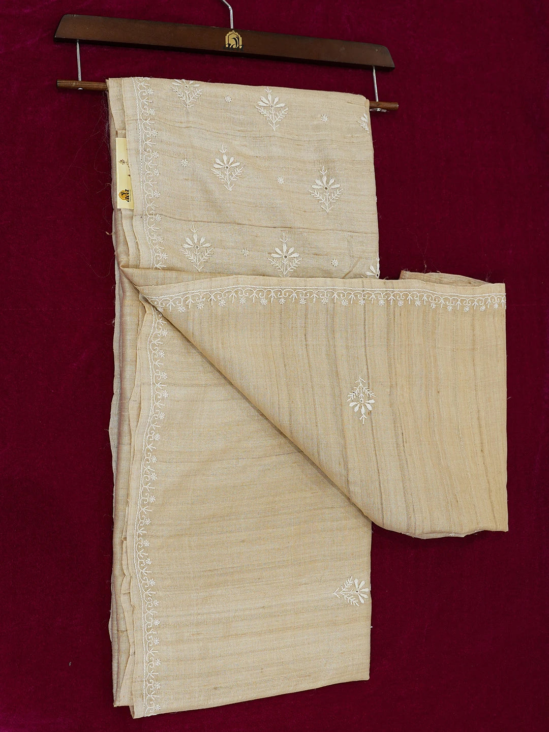 Ada Hand Embroidered Fawn Moonga Silk Lucknowi Chikankari Saree and Blouse 01A596717
