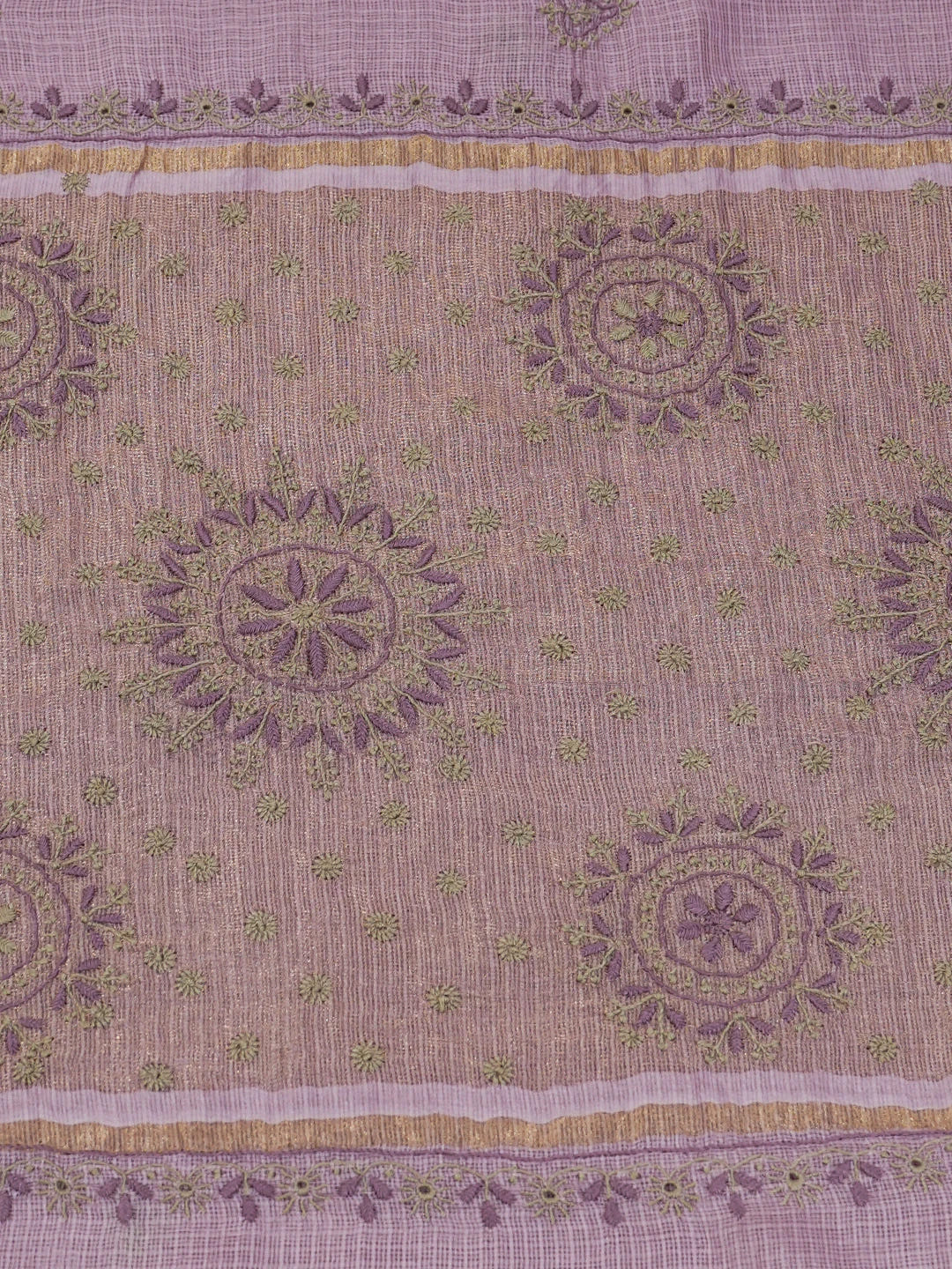 Ada Hand Embroidered Mauve Kota Silk Lucknowi Chikankari Saree and Blouse 01A604709