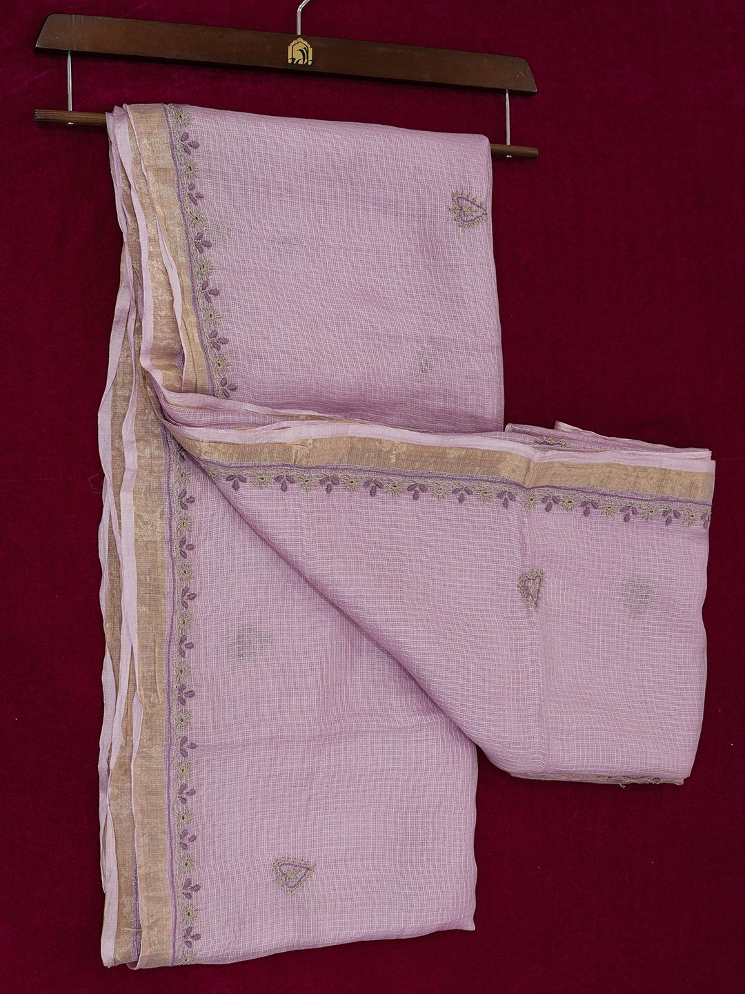 Ada Hand Embroidered Mauve Kota Silk Lucknowi Chikankari Saree and Blouse 01A604709
