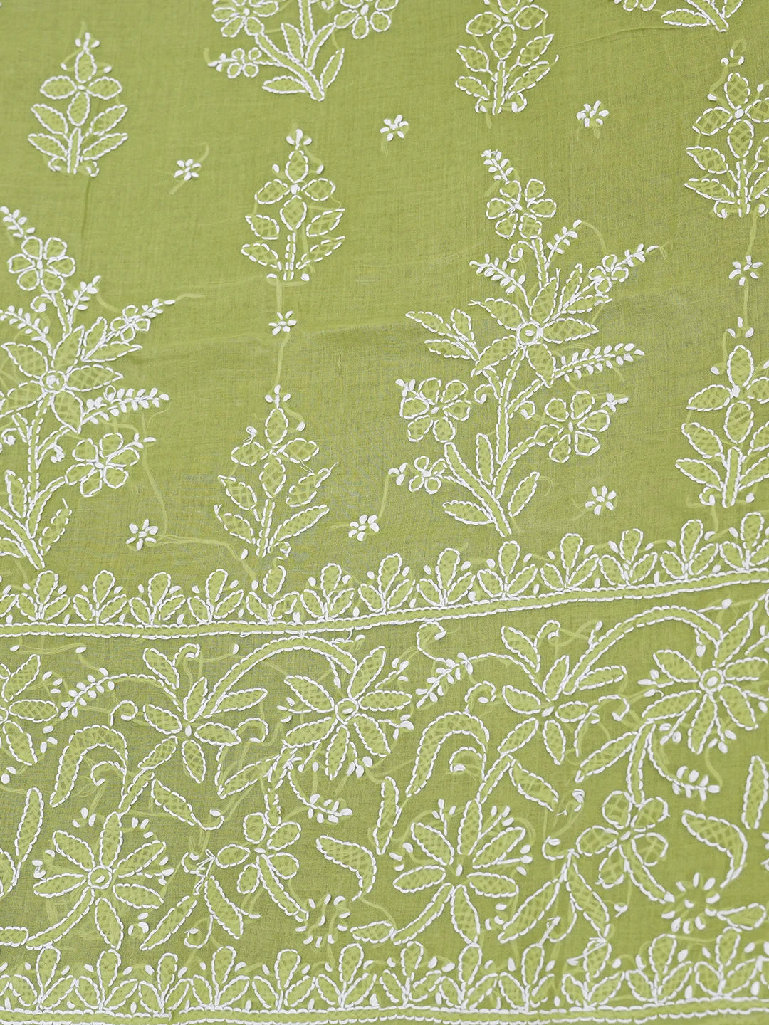 Ada Hand Embroidered Lime Green Cotton Lucknowi Chikankari Saree and Blouse 01A583445