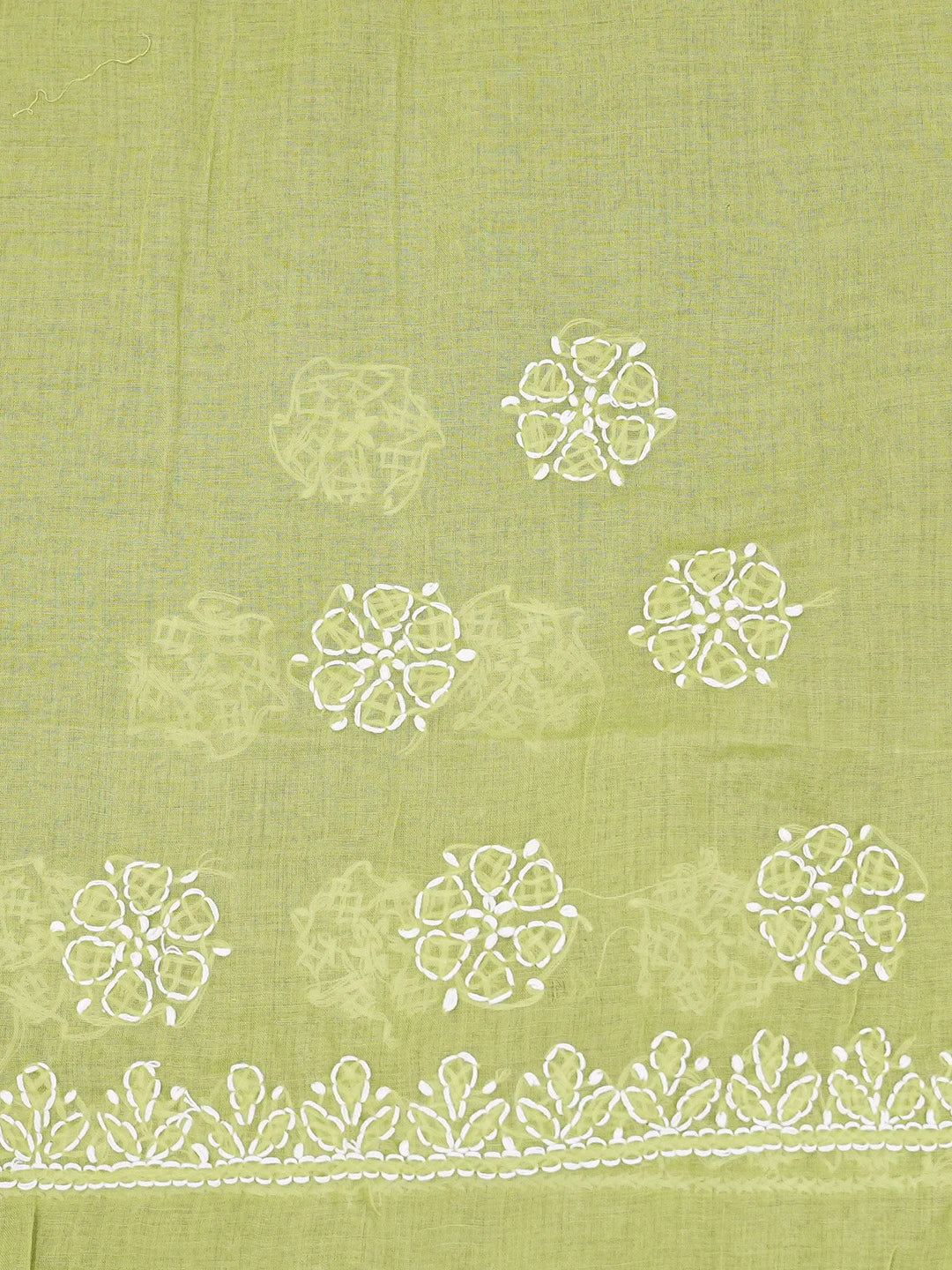 Ada Hand Embroidered Lime Green Cotton Lucknowi Chikankari Saree and Blouse 01A583445