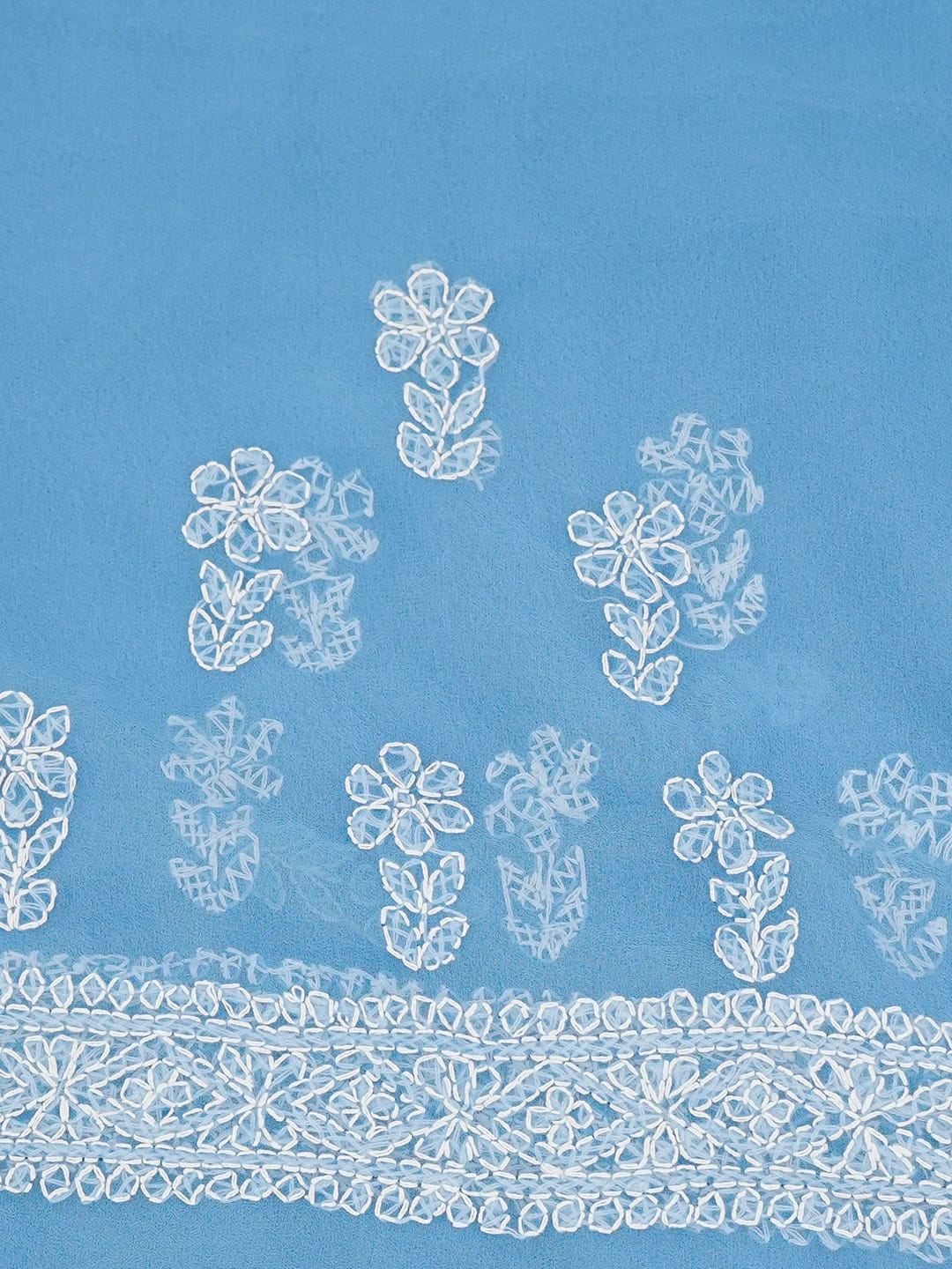 Ada Hand Embroidered Blue Georgette Lucknowi Chikankari Saree and Blouse 01A507050