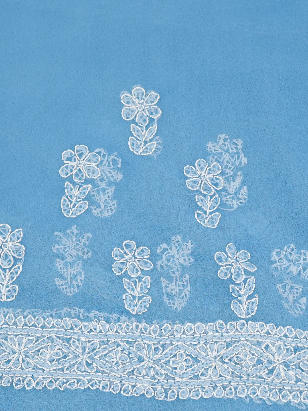Ada Hand Embroidered Blue Georgette Lucknowi Chikankari Saree and Blouse 01A507050