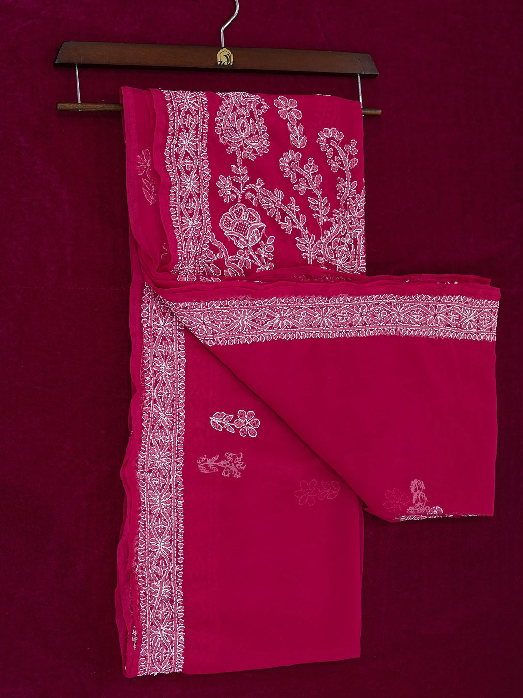 Ada Hand Embroidered Magenta Georgette Lucknowi Chikankari Saree and Blouse 01A627807