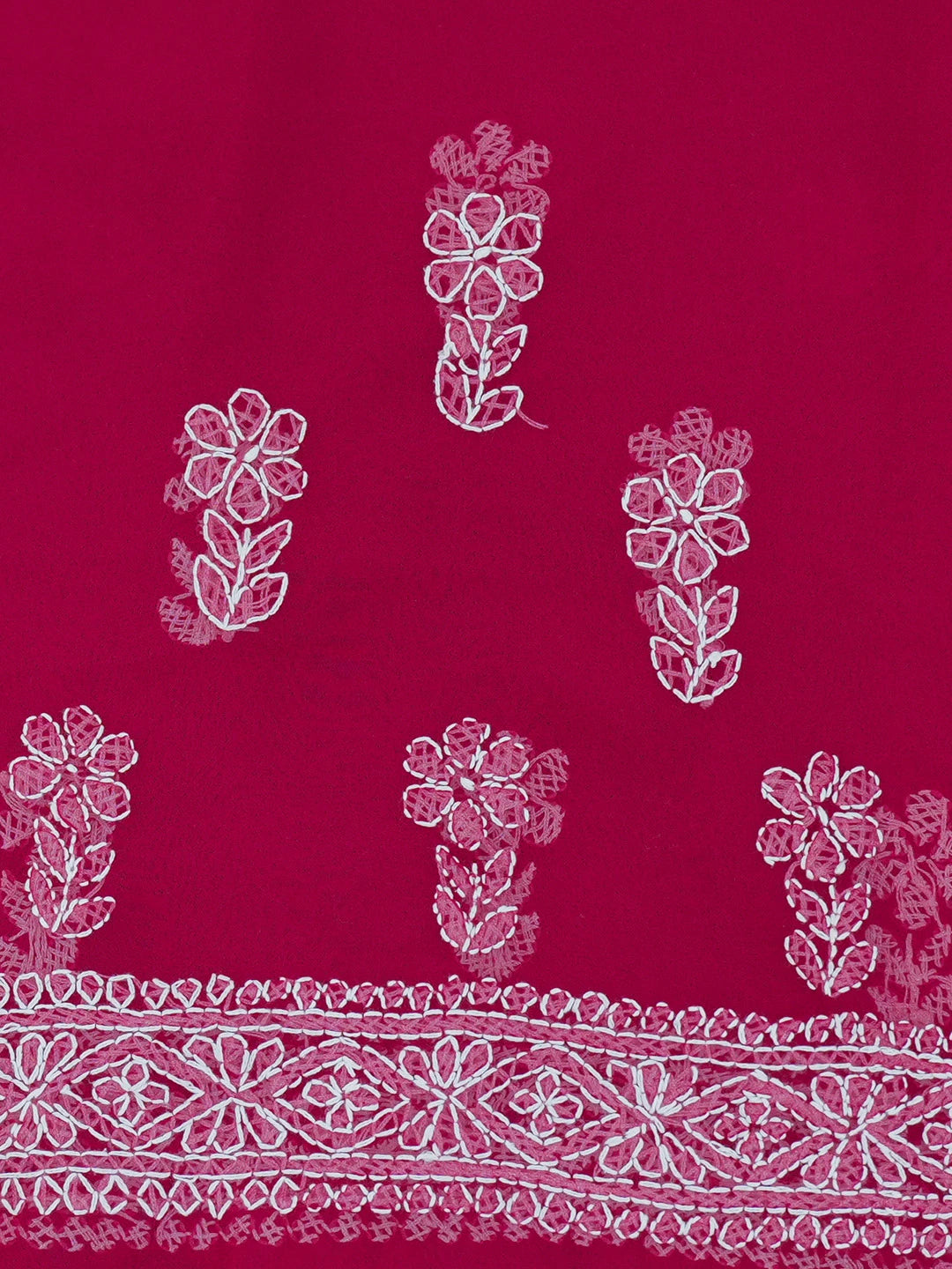 Ada Hand Embroidered Magenta Georgette Lucknowi Chikankari Saree and Blouse 01A627807