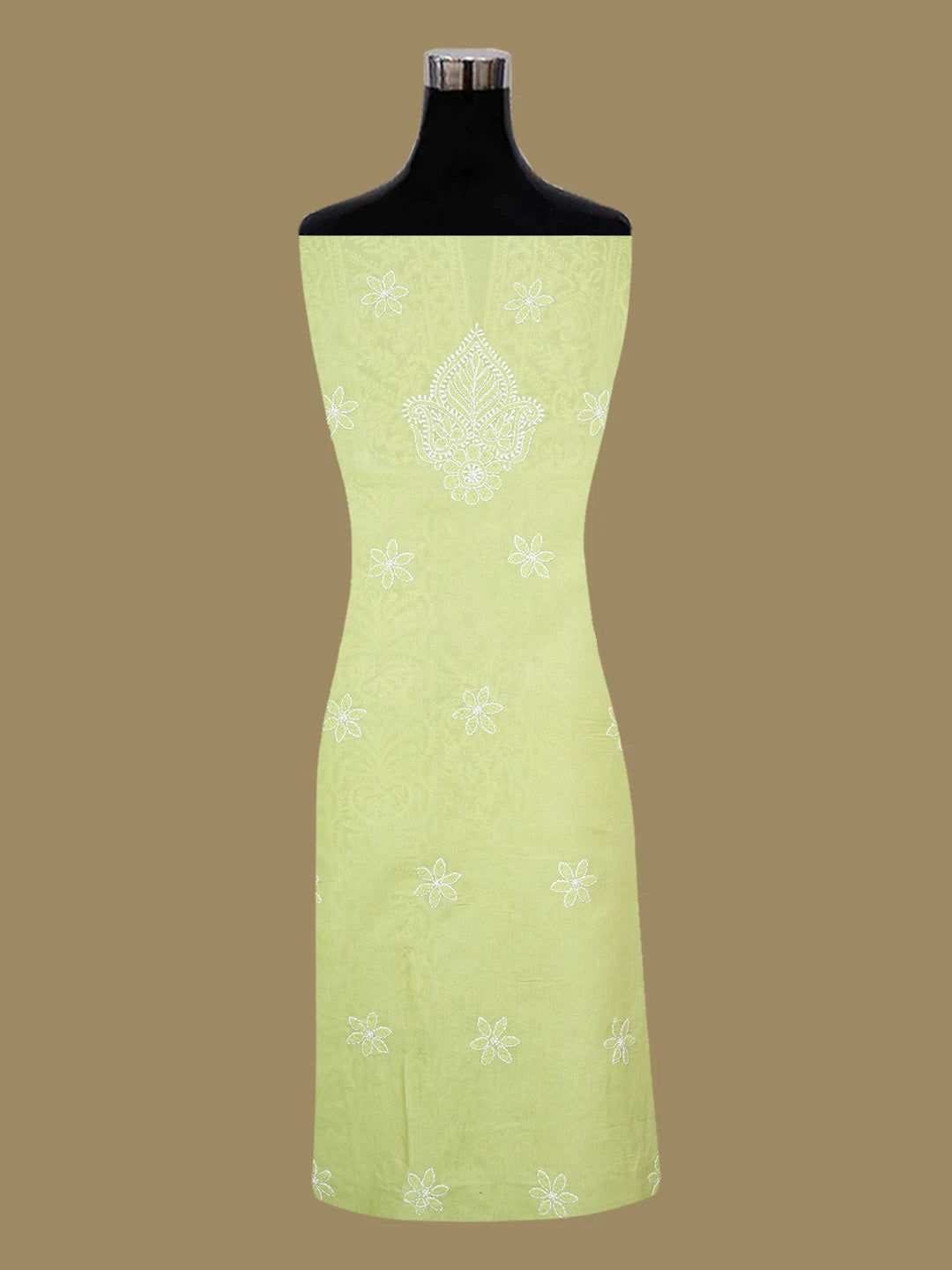 Ada Hand Embroidered Lime Green Cotton Lucknowi Chikankari Unstitched Suit Piece 01A670241