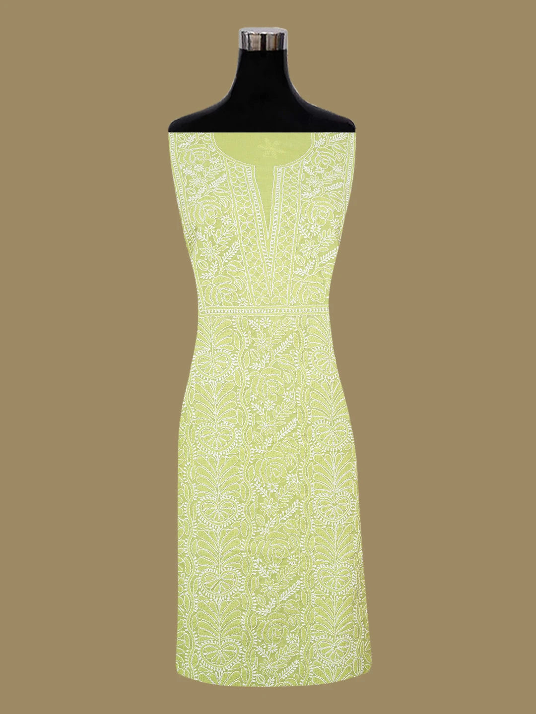 Ada Hand Embroidered Lime Green Cotton Lucknowi Chikankari Unstitched Suit Piece 01A670241