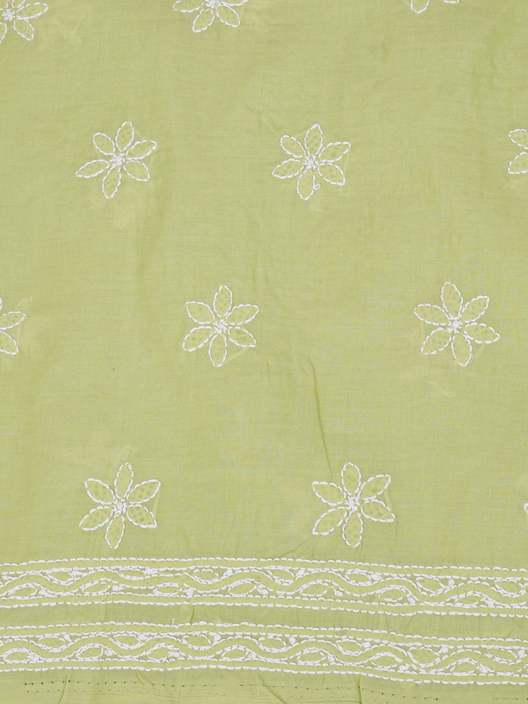 Ada Hand Embroidered Lime Green Cotton Lucknowi Chikankari Unstitched Suit Piece 01A670241