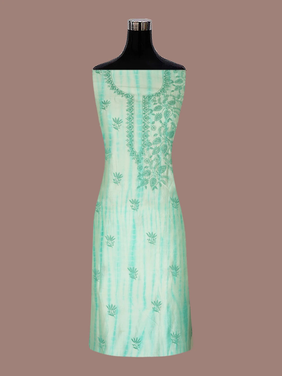 Ada Hand Embroidered Sea Green Silk Lucknowi Chikankari Unstitched Kurta Dupatta Set 01A647775