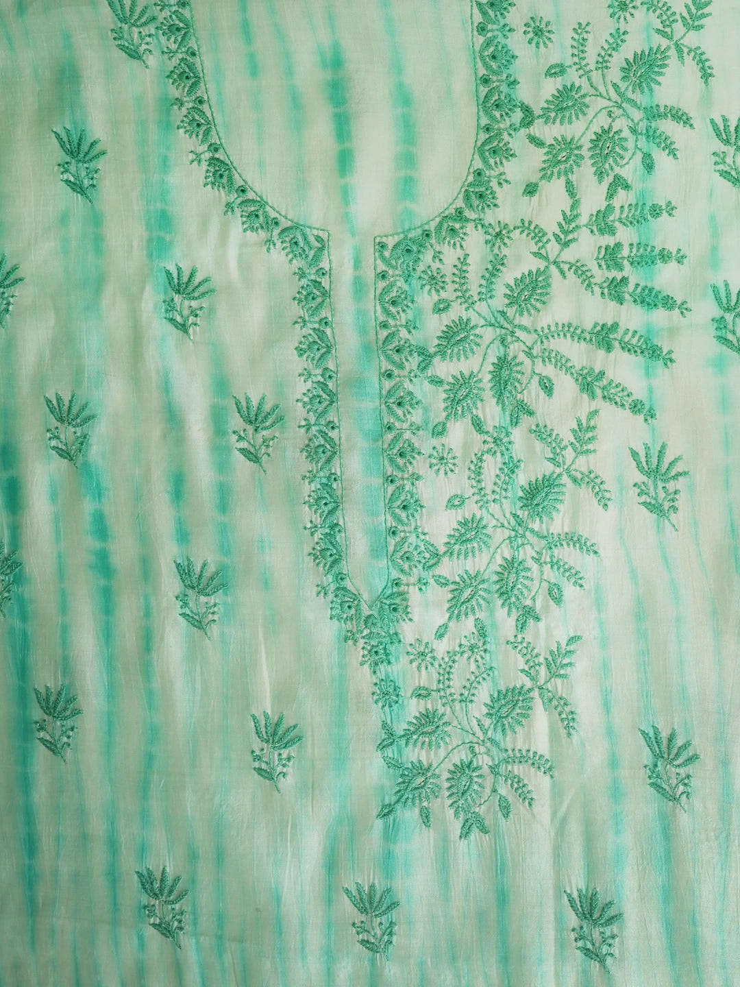 Ada Hand Embroidered Sea Green Silk Lucknowi Chikankari Unstitched Kurta Dupatta Set 01A647775