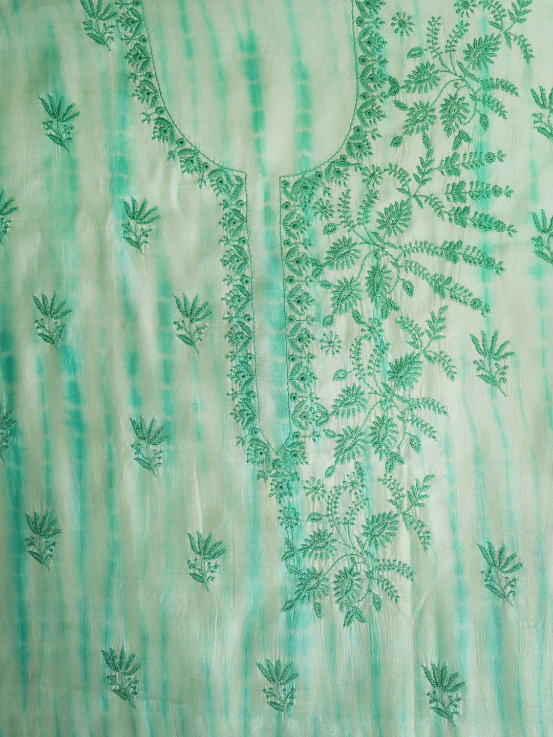 Ada Hand Embroidered Sea Green Silk Lucknowi Chikankari Unstitched Kurta Dupatta Set 01A647775