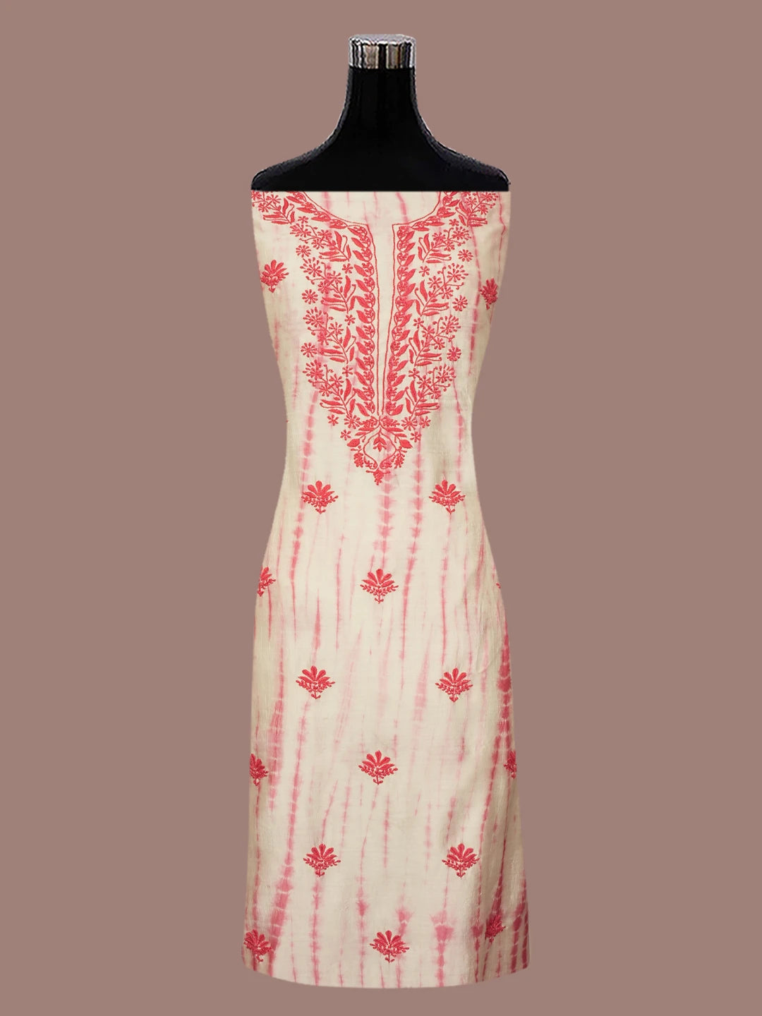 Ada Hand Embroidered Carrot Pink Silk Lucknowi Chikankari Unstitched Kurta Dupatta Set 01A641958