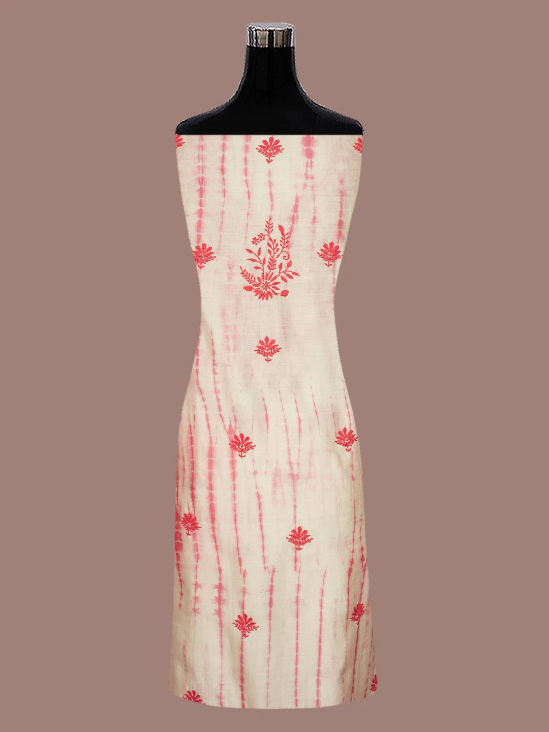 Ada Hand Embroidered Carrot Pink Silk Lucknowi Chikankari Unstitched Kurta Dupatta Set 01A641958