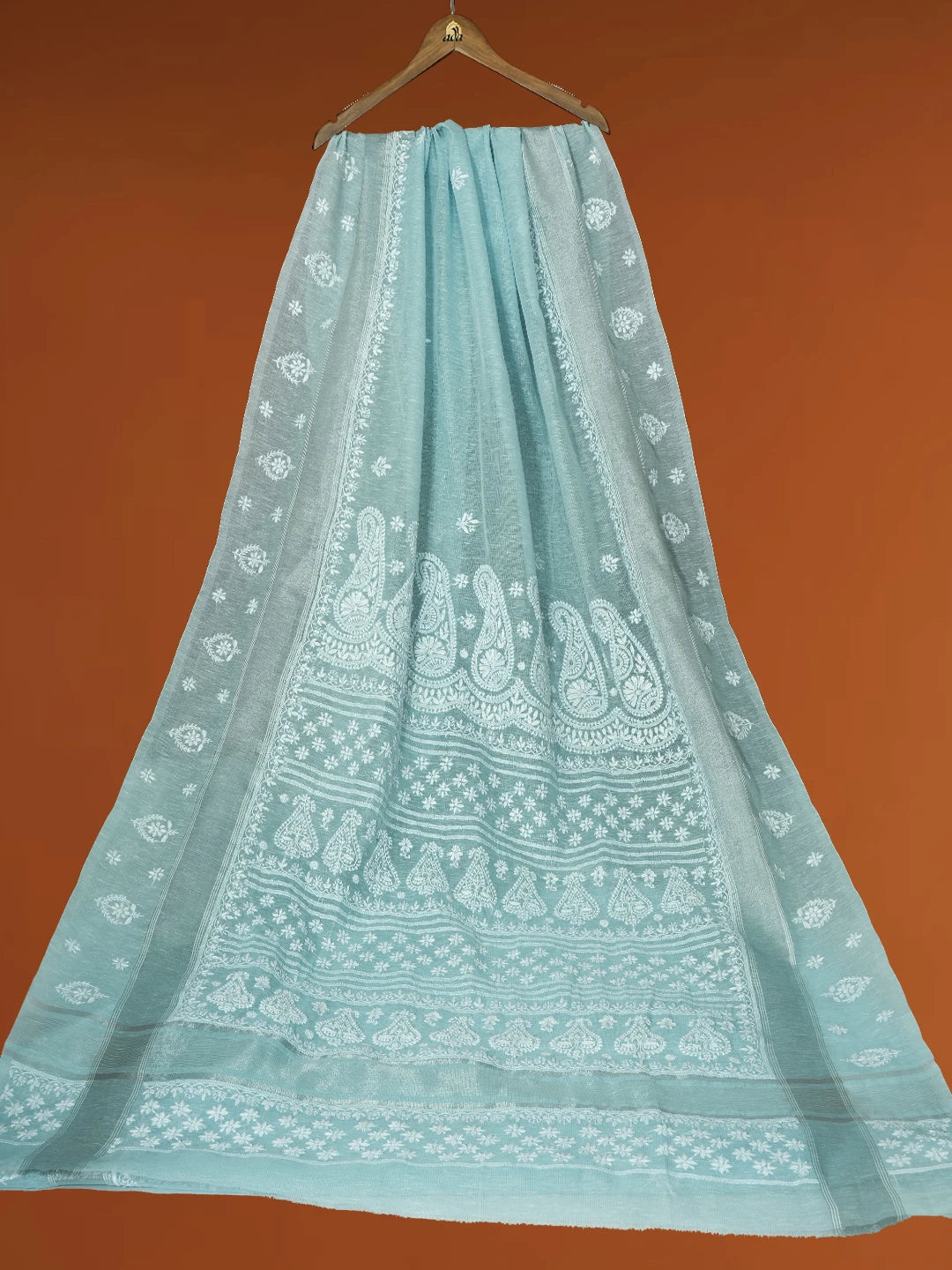 Ada Hand Embroidered Sky Blue Chanderi Lucknowi Chikankari Saree With Blouse 01A605001