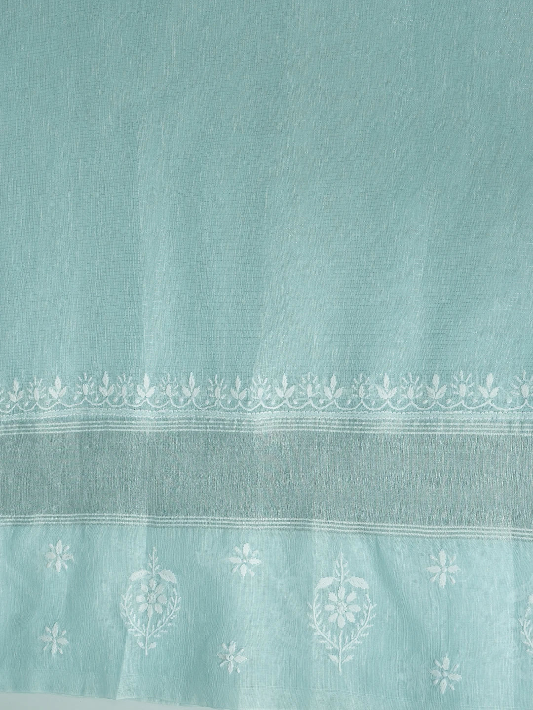 Ada Hand Embroidered Sky Blue Chanderi Lucknowi Chikankari Saree With Blouse 01A605001
