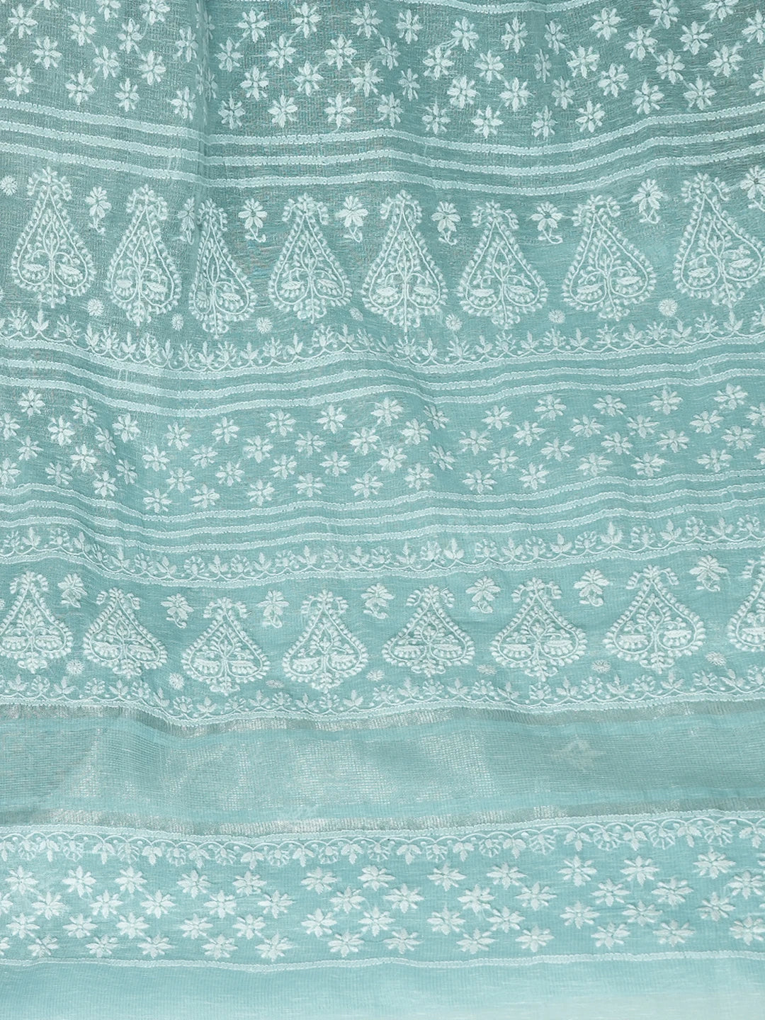 Ada Hand Embroidered Sky Blue Chanderi Lucknowi Chikankari Saree With Blouse 01A605001